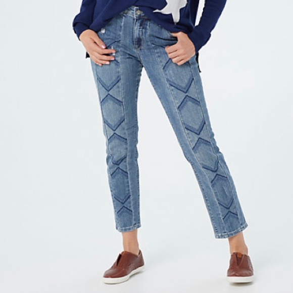 Laurie Felt Denim - SALE! VGUC LAURIE FELT CLASSIC DENIM CHEVRON EMBROIDERED SLIM JEAN SZ 4